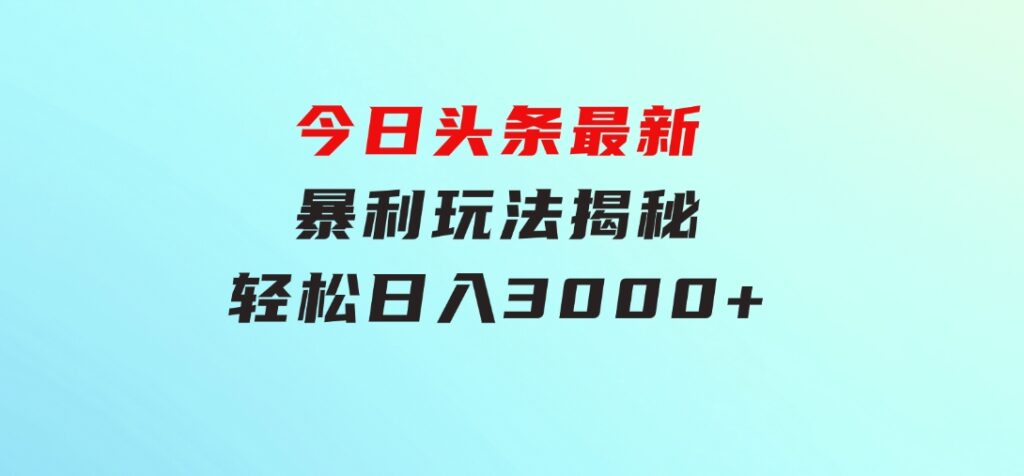 今日头条最新暴利玩法揭秘，轻松日入3000+-大磊资源网