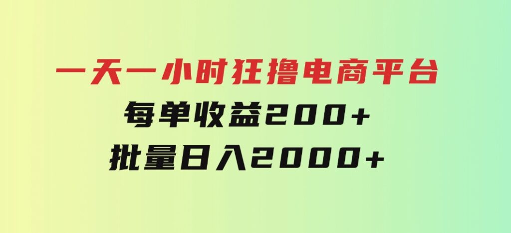 一天一小时狂撸电商平台每单收益200+批量日入2000+-大磊资源网