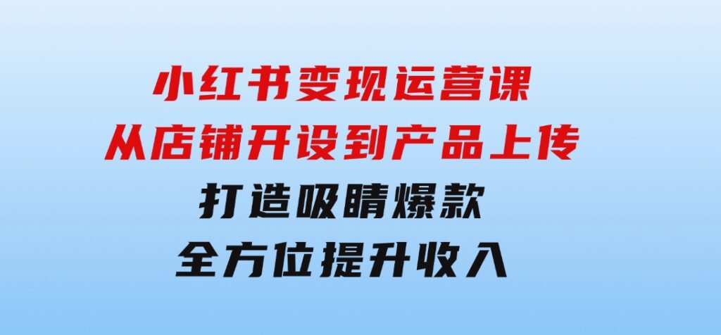 小红书变现运营课：从店铺开设到产品上传，打造吸睛爆款全方位提升收入-大磊资源网