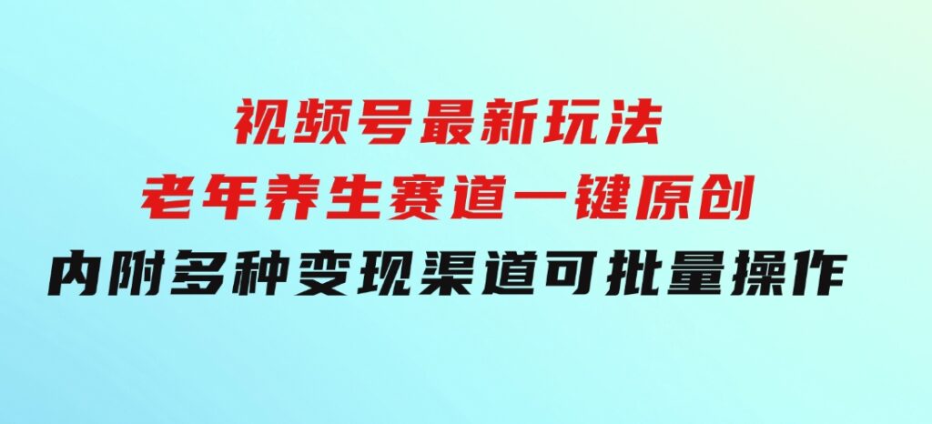 视频号最新玩法，老年养生赛道一键原创，内附多种变现渠道，可批量操作-大磊资源网