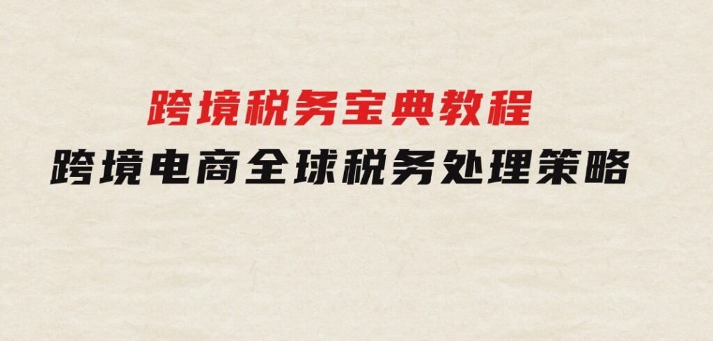 跨境税务宝典教程：跨境电商全球税务处理策略-大磊资源网