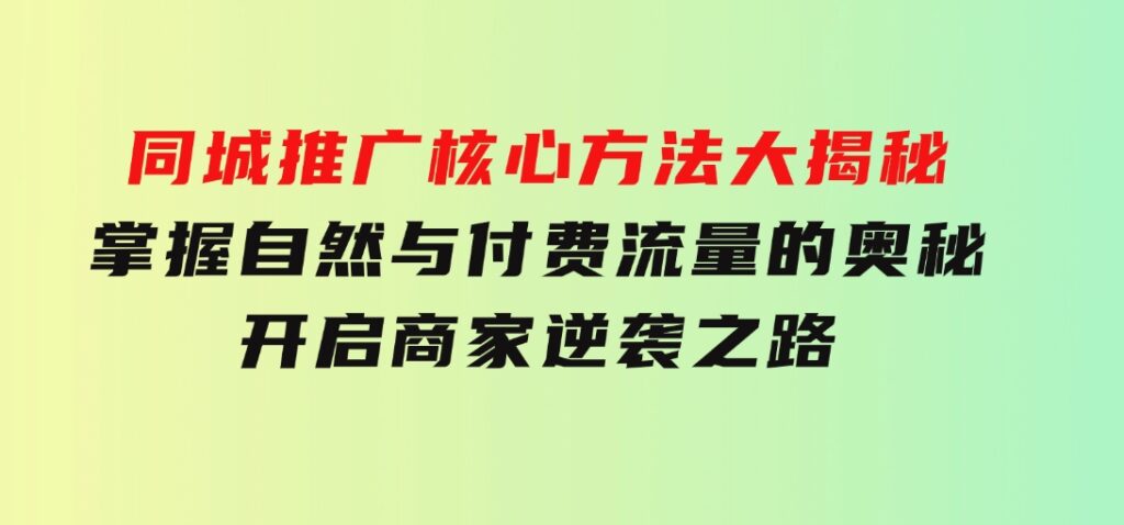 同城推广核心方法大揭秘：掌握自然与付费流量的奥秘，开启商家逆袭之路-大磊资源网