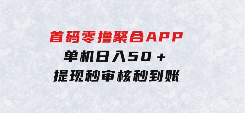 2024首码零撸聚合APP，单机日入50＋，提现秒审核秒到账-大磊资源网