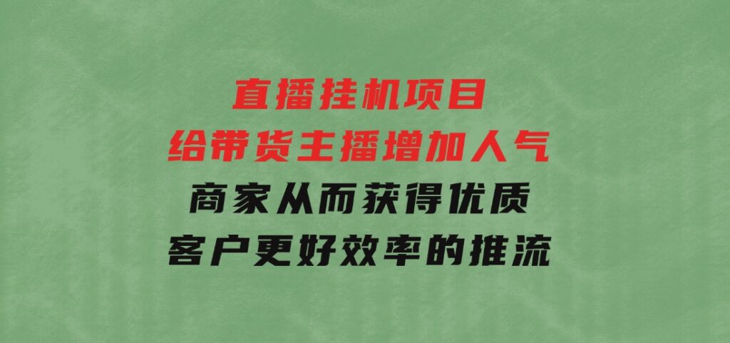 直播挂机项目是给带货主播增加人气，商家从而获得优质客户更好效率的推…-大磊资源网