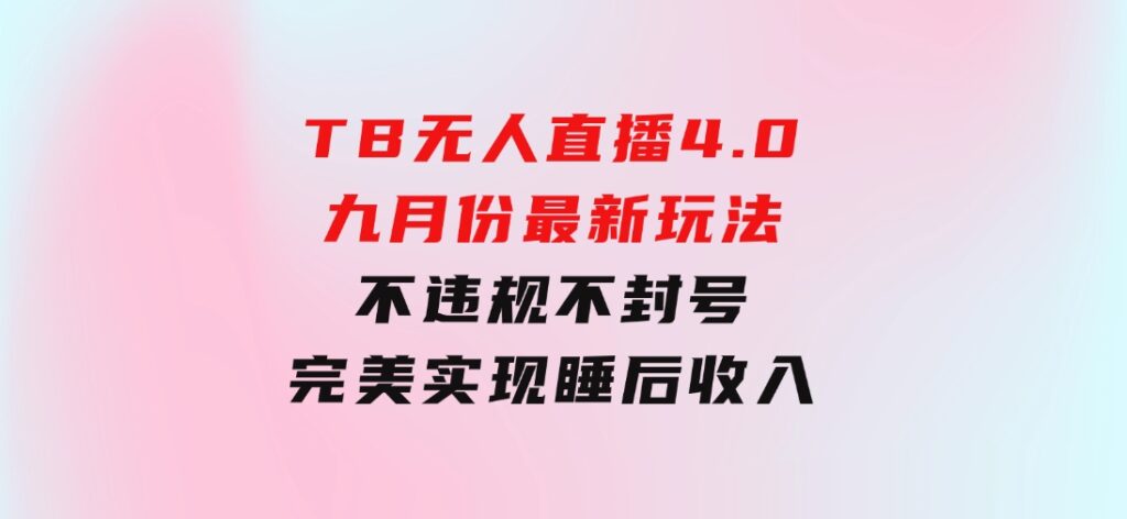 TB无人直播4.0九月份最新玩法，不违规不封号，完美实现睡后收入-大磊资源网