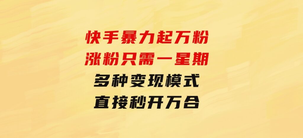 快手暴力起万粉，涨粉只需一星期，多种变现模式，直接秒开万合，小白-大磊资源网