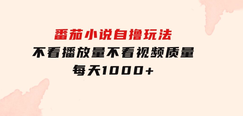 番茄小说自撸玩法！不看播放量！不看视频质量！每天1000+-大磊资源网