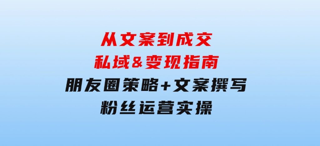 从文案到成交，私域&变现指南：朋友圈策略+文案撰写+粉丝运营实操-大磊资源网