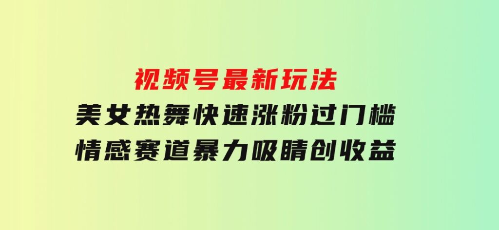 视频号最新玩法美女热舞快速涨粉过门槛情感赛道暴力吸睛创收益-大磊资源网