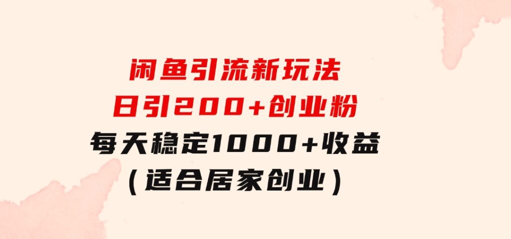 闲鱼引流新玩法，日引200+创业粉，每天稳定1000+收益（适合居家创业）-大磊资源网