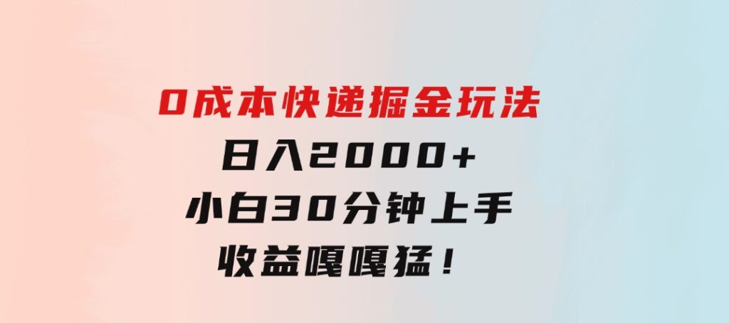 0成本快递掘金玩法，日入2000+，小白30分钟上手，收益嘎嘎猛！-大磊资源网