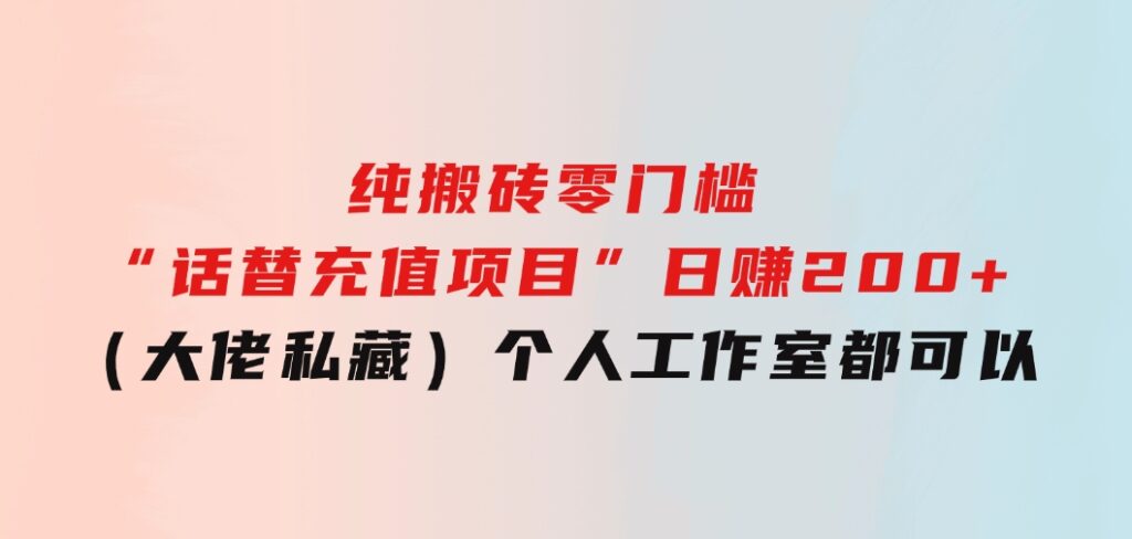 纯搬砖零门槛“话替充值项目”日赚200+（大佬私藏）个人工作室都可以快-大磊资源网