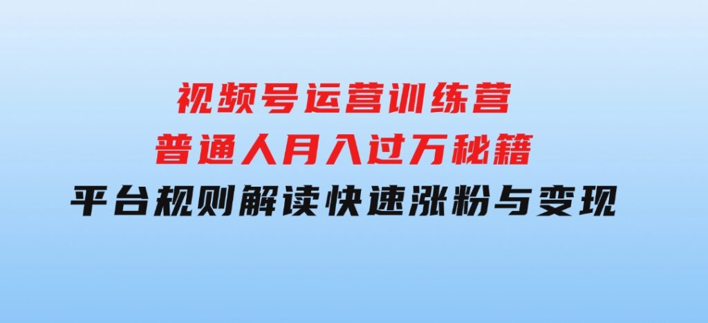 视频号运营训练营：普通人月入过万秘籍，平台规则解读，快速涨粉与变现…-大磊资源网
