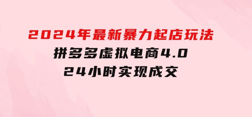 2024年最新暴力起店玩法，拼多多虚拟电商4.0，24小时实现成交-大磊资源网