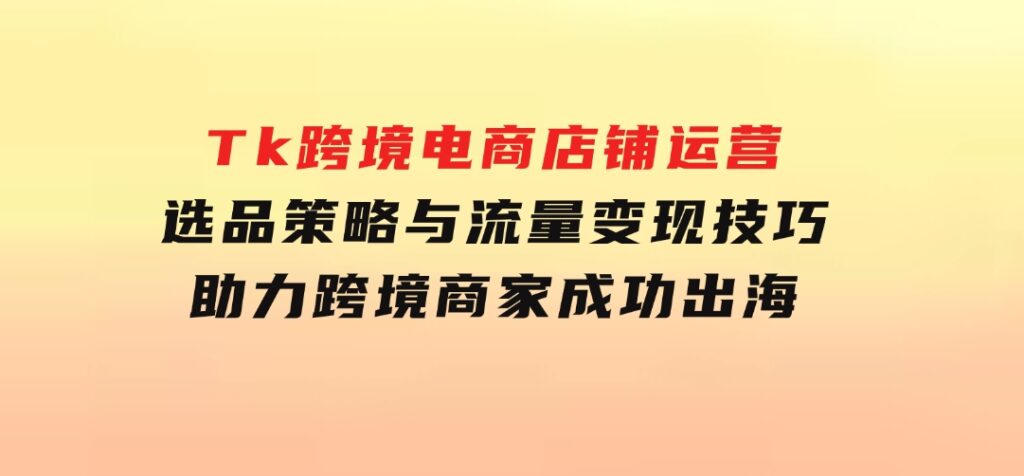 Tk跨境电商店铺运营：选品策略与流量变现技巧，助力跨境商家成功出海-大磊资源网