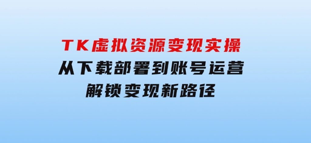 TK虚拟资源变现实操：从下载部署到账号运营，解锁变现新路径-大磊资源网