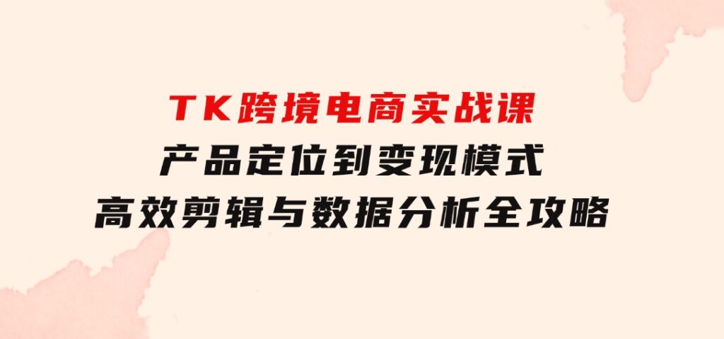TK跨境电商实战课：产品定位到变现模式，高效剪辑与数据分析全攻略-大磊资源网
