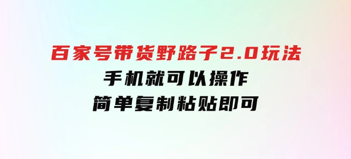 百家号带货野路子2.0玩法，手机就可以操作，简单复制粘贴，-大磊资源网