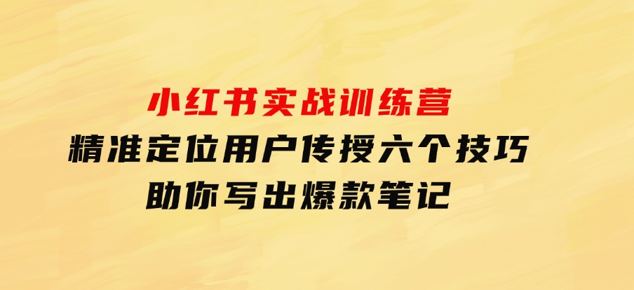 小红书实战训练营：精准定位用户，传授六个技巧，助你写出爆款笔记-大磊资源网