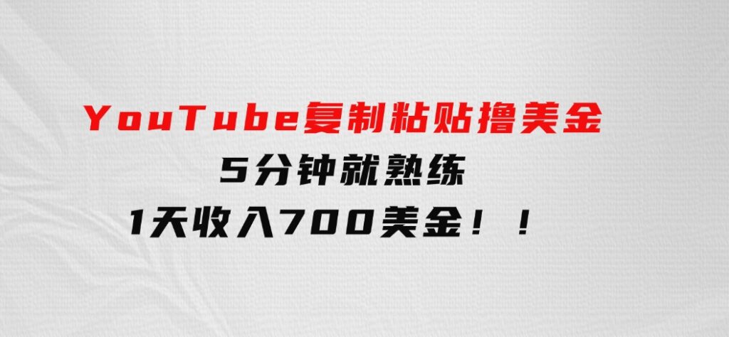 YouTube复制粘贴撸美金，5分钟就熟练，1天收入700美金！！-大磊资源网