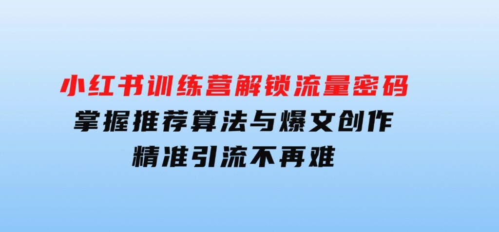 小红书训练营解锁流量密码，掌握推荐算法与爆文创作，精准引流不再难-大磊资源网