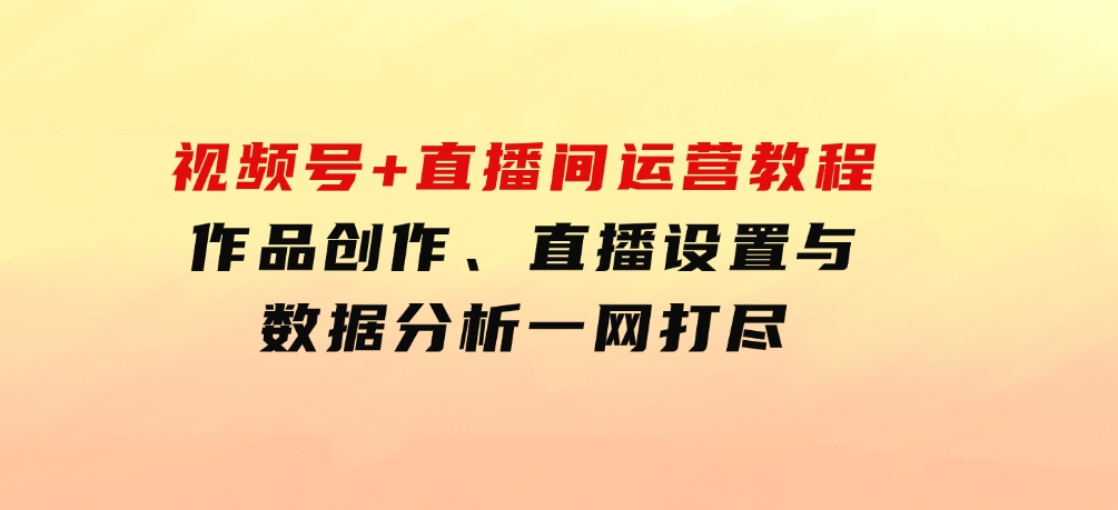 视频号+直播间运营教程：作品创作、直播设置与数据分析一网打尽-大磊资源网