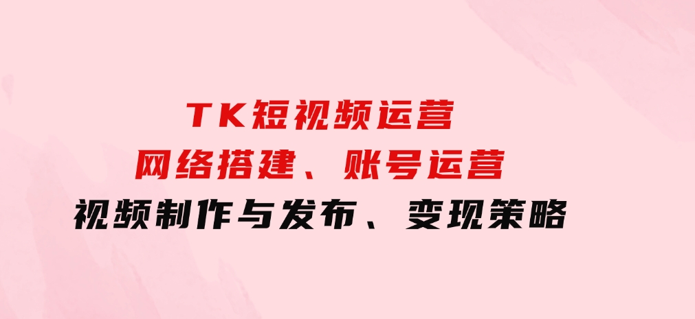 TK短视频运营：网络搭建、账号运营、视频制作与发布、变现策略-大磊资源网