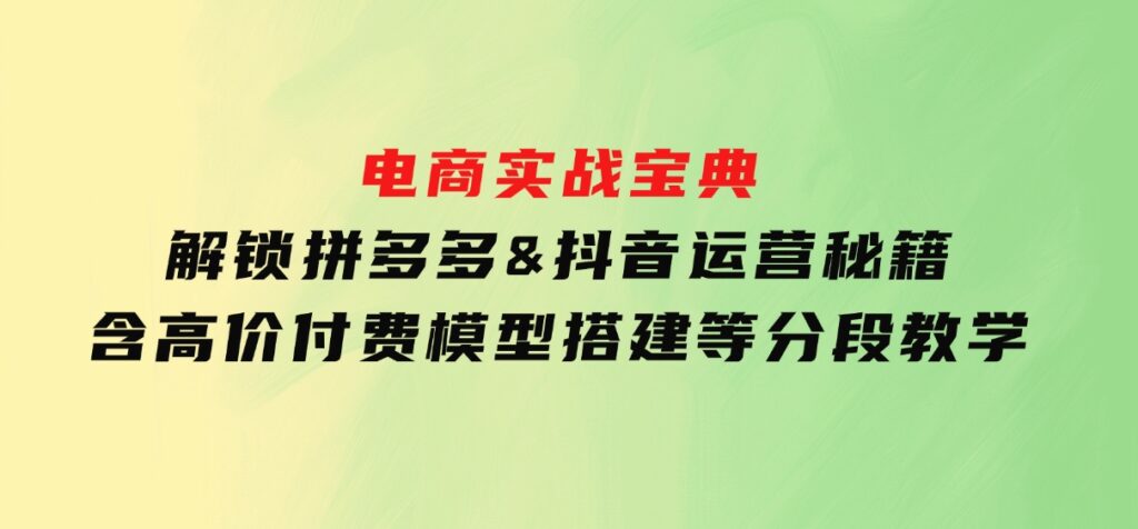 电商实战宝典解锁拼多多&抖音运营秘籍含高价付费模型搭建等分段教学-大磊资源网