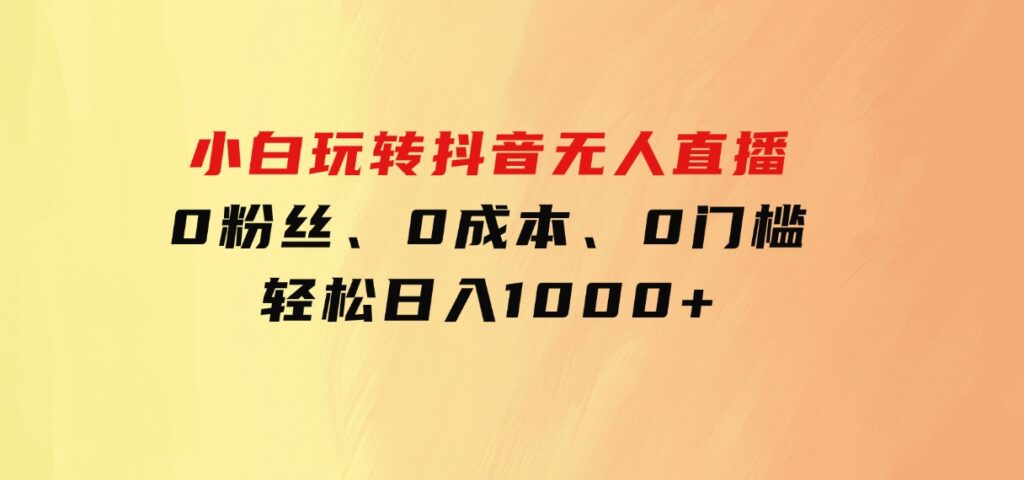 小白玩转抖音无人直播，0粉丝、0成本、0门槛，轻松日入1000+-大磊资源网