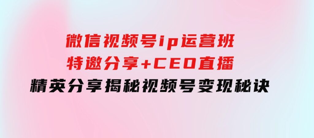 微信视频号ip运营班：特邀分享+CEO直播+精英分享，揭秘视频号变现秘诀-大磊资源网