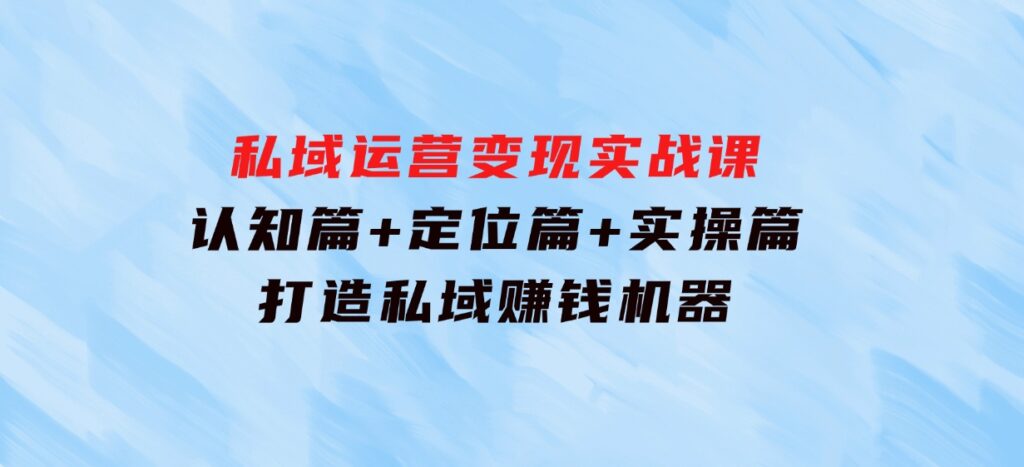 私域运营变现实战课：认知篇+定位篇+实操篇，打造私域赚钱机器-大磊资源网