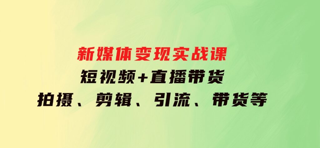 新媒体变现实战课：短视频+直播带货，拍摄、剪辑、引流、带货等-大磊资源网