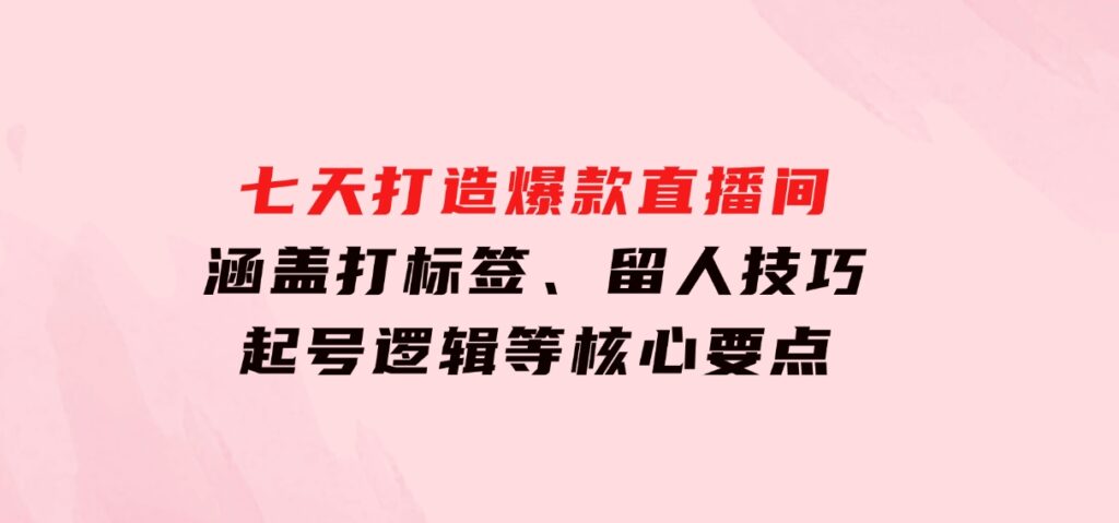 七天打造爆款直播间：涵盖打标签、留人技巧、起号逻辑等核心要点-大磊资源网