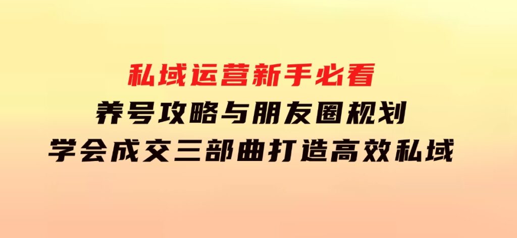 私域运营新手必看：养号攻略与朋友圈规划，学会成交三部曲，打造高效私域-大磊资源网