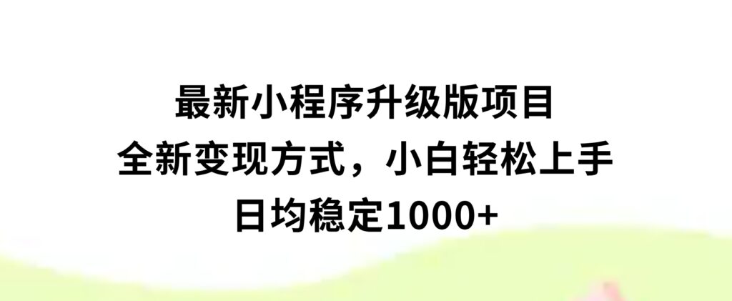 最新小程序升级版项目，全新变现方式，小白轻松上手，日均稳定1000+-大磊资源网