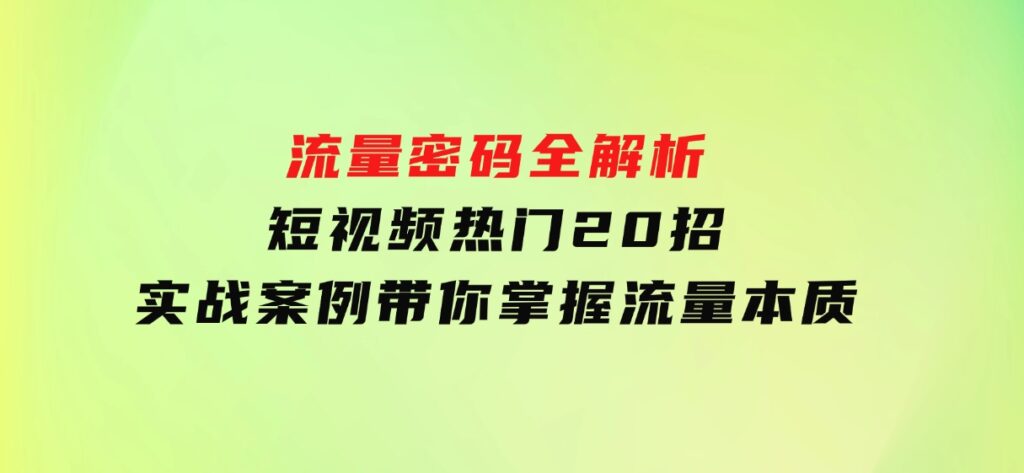 流量密码全解析：短视频热门20招，实战案例带你掌握流量本质-大磊资源网