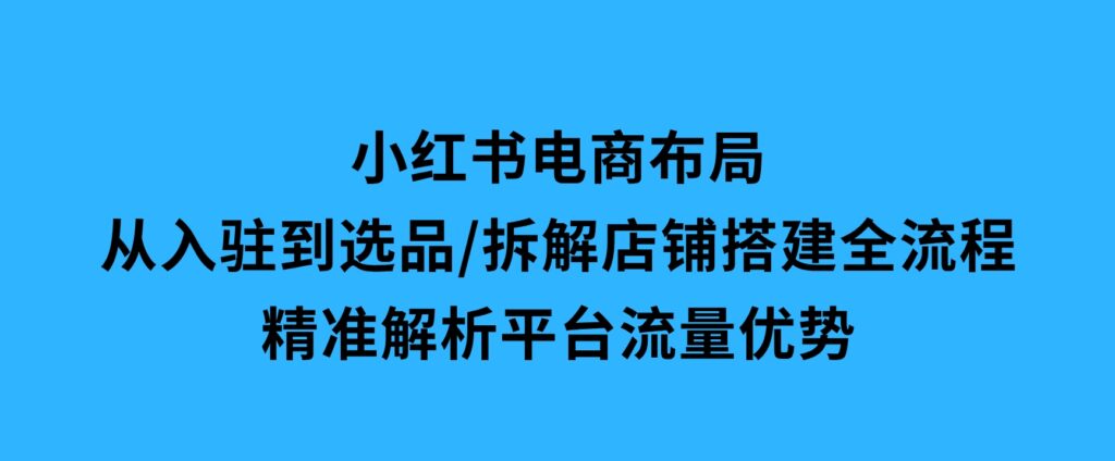 小红书电商布局：从入驻到选品/拆解店铺搭建全流程/精准解析平台流量优势-大磊资源网