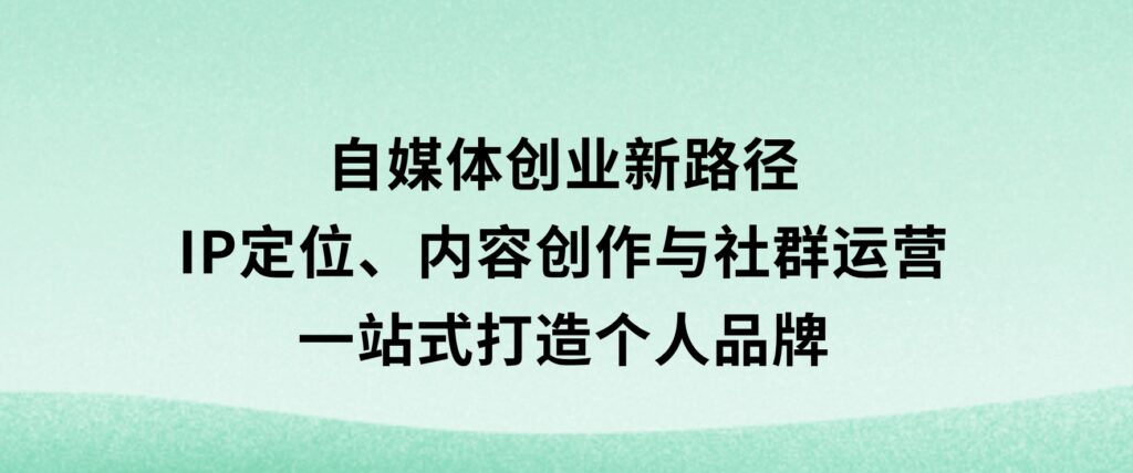 自媒体创业新路径：IP定位、内容创作与社群运营，一站式打造个人品牌-大磊资源网