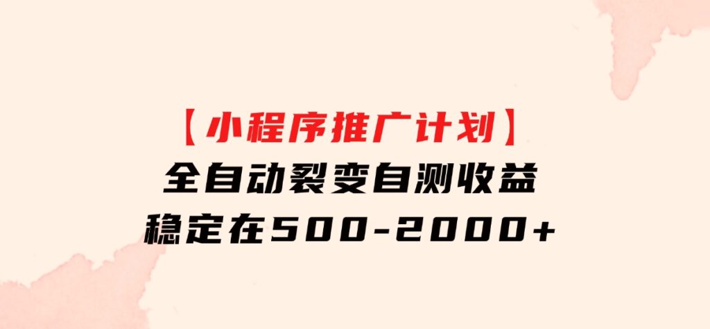 【小程序推广计划】全自动裂变，自测收益稳定在500-2000+-大磊资源网