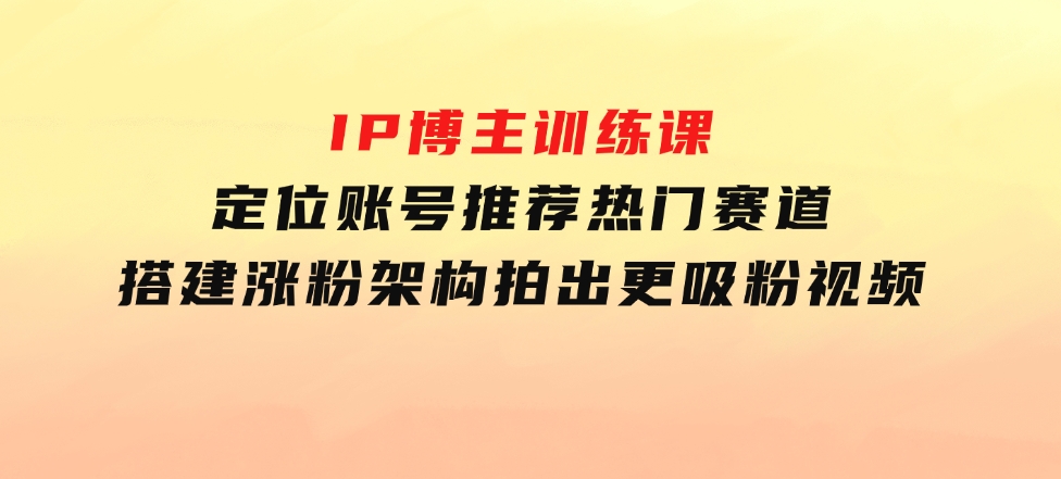 IP博主训练课，定位账号，推荐热门赛道，搭建涨粉架构，拍出更吸粉视频-大磊资源网