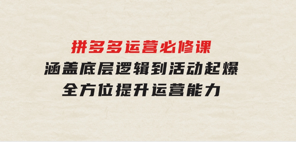 拼多多运营必修课：涵盖底层逻辑到活动起爆，全方位提升运营能力-大磊资源网
