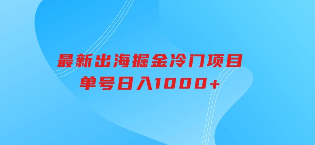 最新出海掘金冷门项目，单号日入1000+-大磊资源网