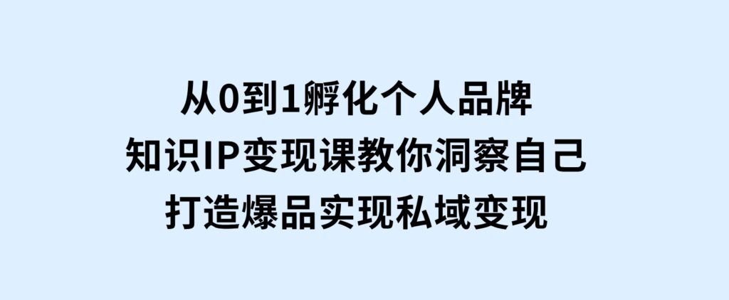 从0到1孵化个人品牌，知识IP变现课教你洞察自己，打造爆品，实现私域变现-大磊资源网