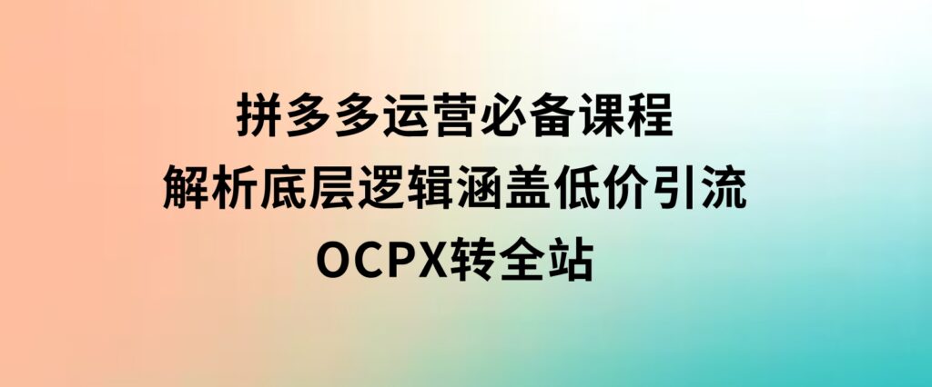 拼多多运营必备课程，解析底层逻辑，涵盖低价引流、OCPX转全站-大磊资源网