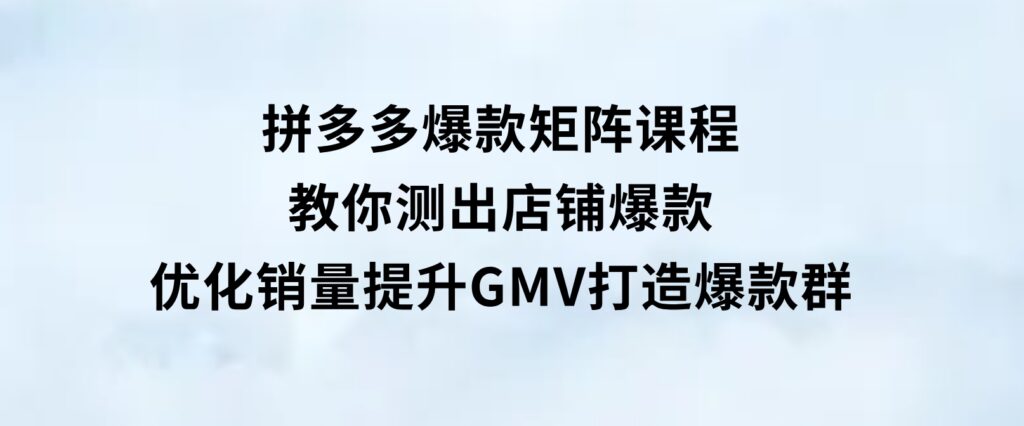 拼多多爆款矩阵课程：教你测出店铺爆款，优化销量，提升GMV，打造爆款群-大磊资源网