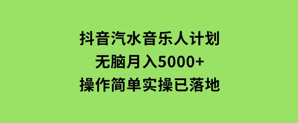 抖音汽水音乐人计划无脑月入5000+操作简单实操已落地-大磊资源网