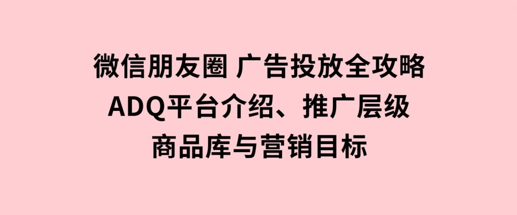 微信朋友圈广告投放全攻略：ADQ平台介绍、推广层级、商品库与营销目标-大磊资源网