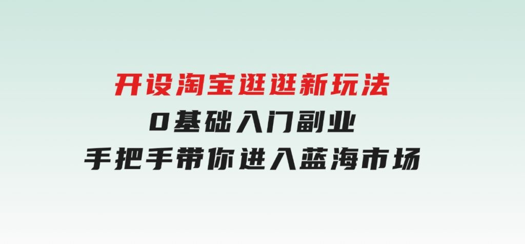 开设淘宝逛逛新玩法，0基础入门副业，手把手带你进入蓝海市场，赚钱无忧-大磊资源网