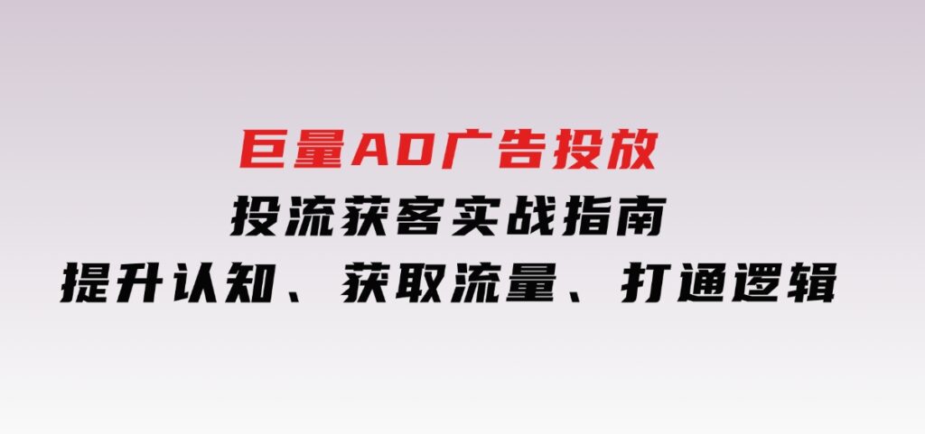 巨量AD广告投放投流获客实战指南，提升认知、获取流量、打通逻辑-大磊资源网