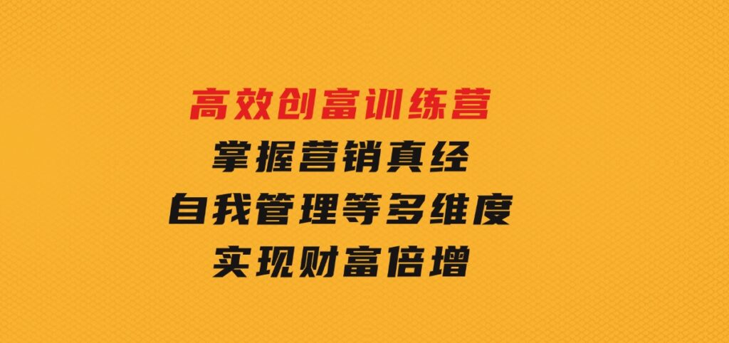 高效创富训练营：掌握营销真经、自我管理等多维度，实现财富倍增-大磊资源网